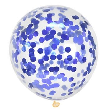 Skaidrus balionas su mėlynos spalvos konfeti, 30 cm