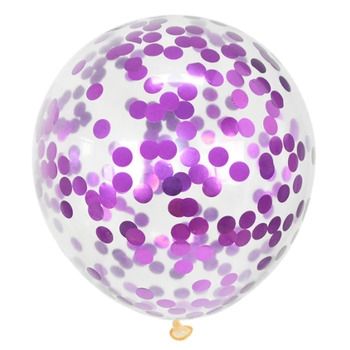 Skaidrus balionas su violetinės spalvos konfeti, 30 cm