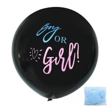 Balionas lateksinis, BABY SHOWER, 80 cm, su žydru konfeti, 1 vnt.