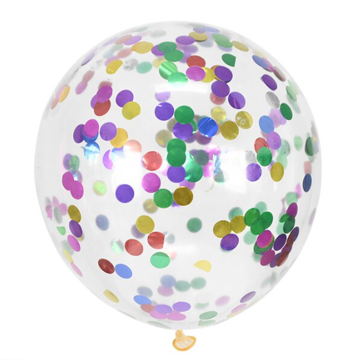 Skaidrus balionas su spalvotais konfeti, 30 cm