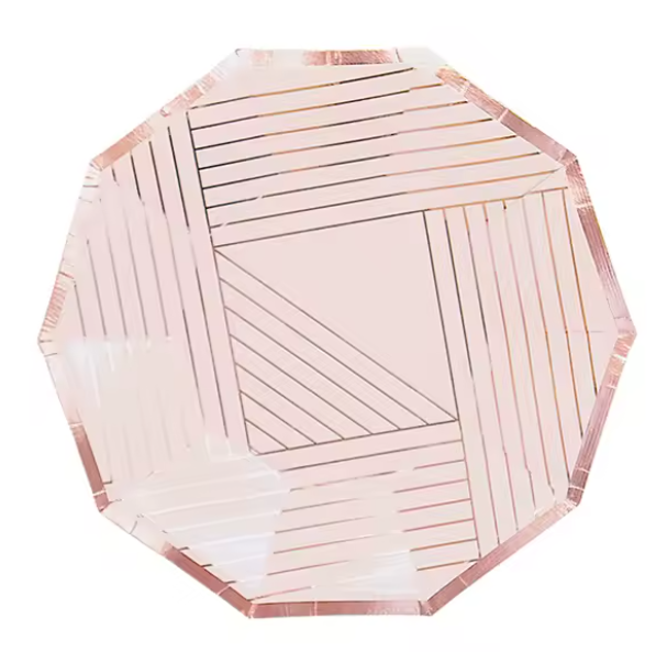 Vienkartinės lėkštutės, DAUGIAKAMPĖS, VIOLETINĖ/ROSEGOLD, 18 cm, 8 vnt.