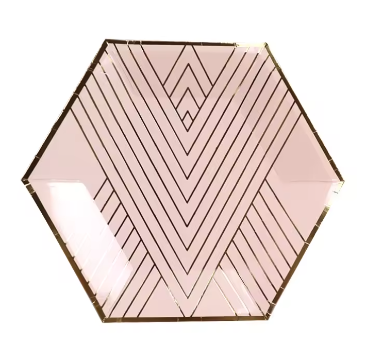 Vienkartinės lėkštutės, ŠEŠIAKAMPĖS, ORANŽINĖ/ROSEGOLD, 18 cm, 8 vnt.