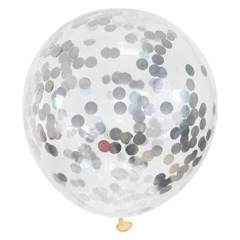 Skaidrus balionas su pilkos spalvos konfeti, 30 cm