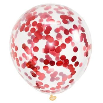 Skaidrus balionas su raudonos spalvos konfeti, 30 cm