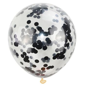 Skaidrus balionas su juodos spalvos konfeti, 30 cm