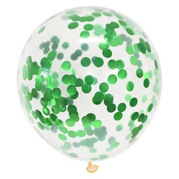 Skaidrus balionas su žalios spalvos konfeti, 30 cm