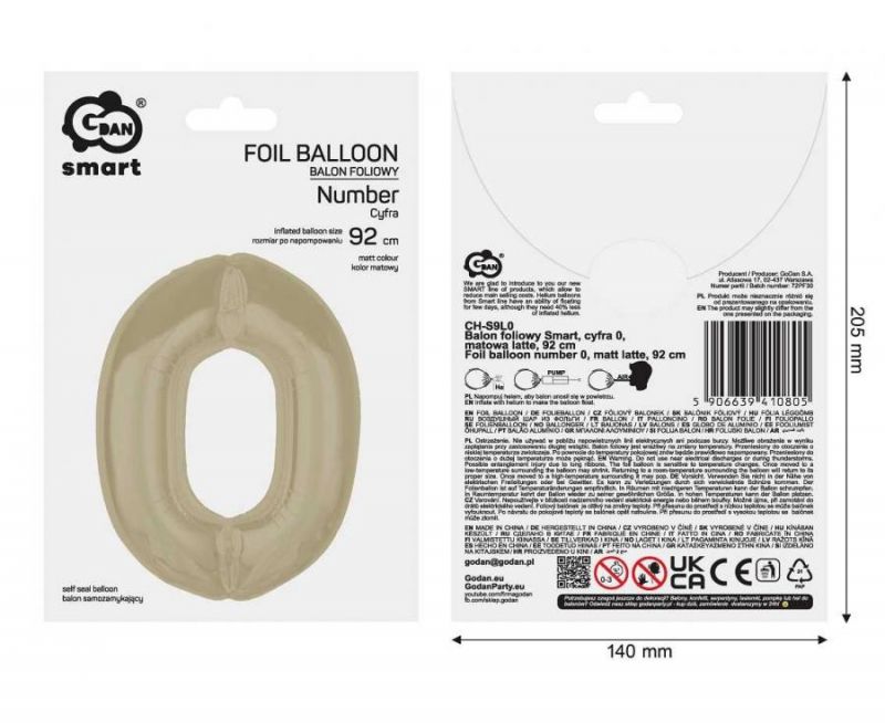 Balionas folinis, SKAIČIUS 0, 92 cm, matinė latte sp., 1 vnt.