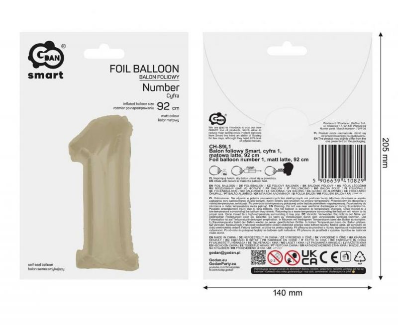 Balionas folinis, SKAIČIUS 1, 92 cm, matinė latte sp., 1 vnt.