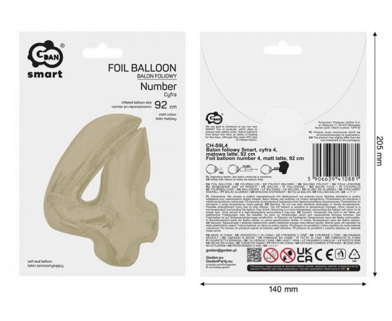 Balionas folinis, SKAIČIUS 4, 92 cm, matinė latte sp., 1 vnt.