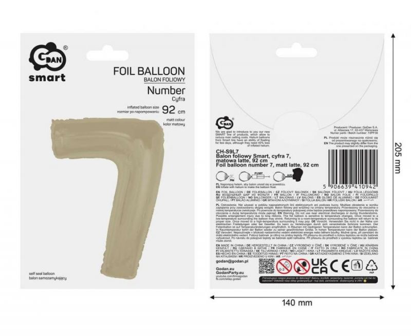 Balionas folinis, SKAIČIUS 7, 92 cm, matinė latte sp., 1 vnt.
