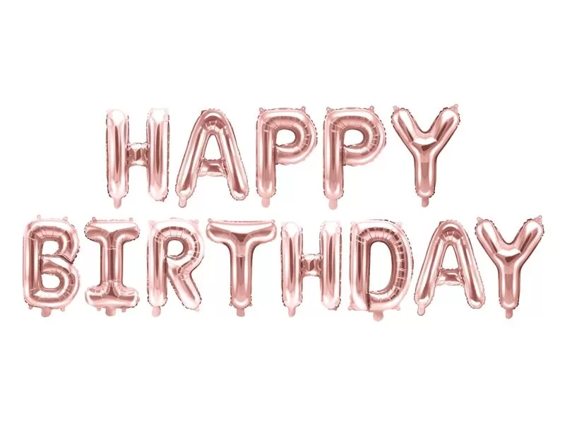 Balionai foliniai, užrašas HAPPY BIRTHDAY, ROSE GOLD, 1 vnt.