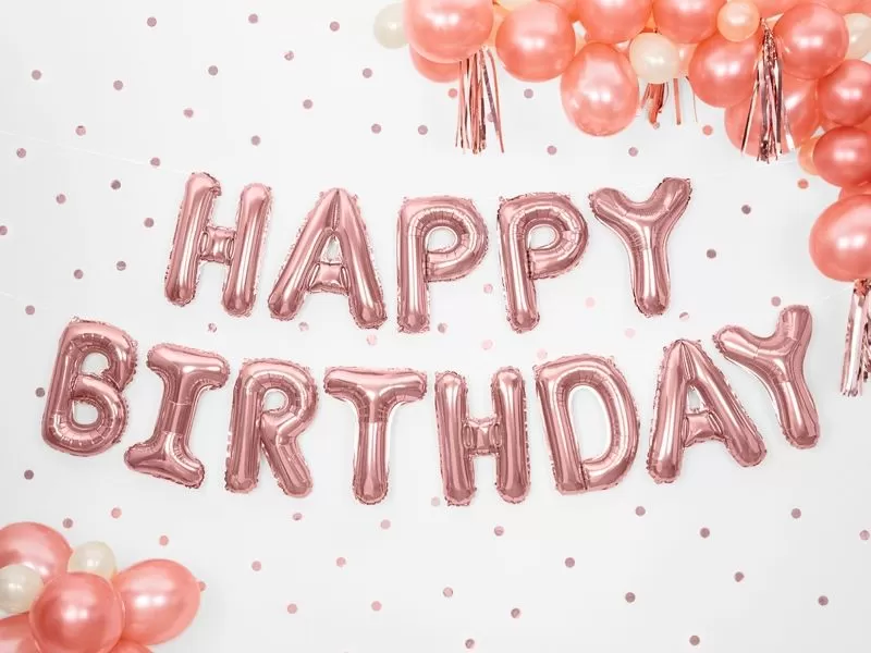 Balionai foliniai, užrašas HAPPY BIRTHDAY, ROSE GOLD, 1 vnt.