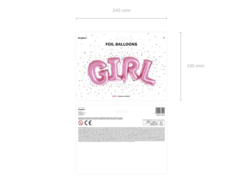 Balionai foliniai, užrašas GIRL, 1 vnt.