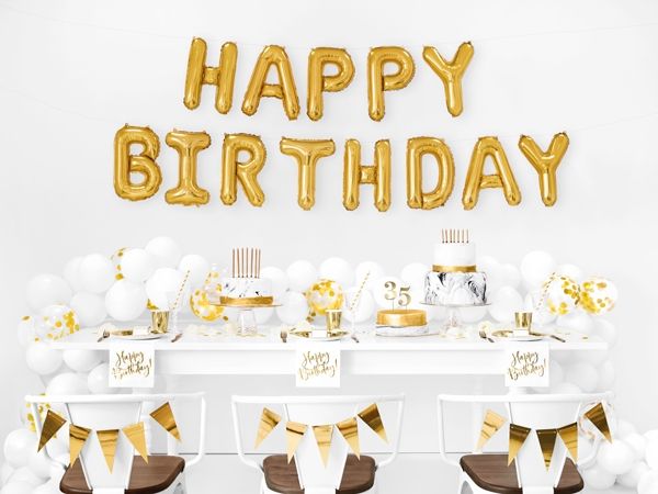 Balionai foliniai, užrašas HAPPY BIRTHDAY, AUKSINIS, 1 vnt.