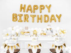 Balionai foliniai, užrašas HAPPY BIRTHDAY, AUKSINIS, 1 vnt.