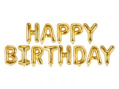 Balionai foliniai, užrašas HAPPY BIRTHDAY, AUKSINIS, 1 vnt.