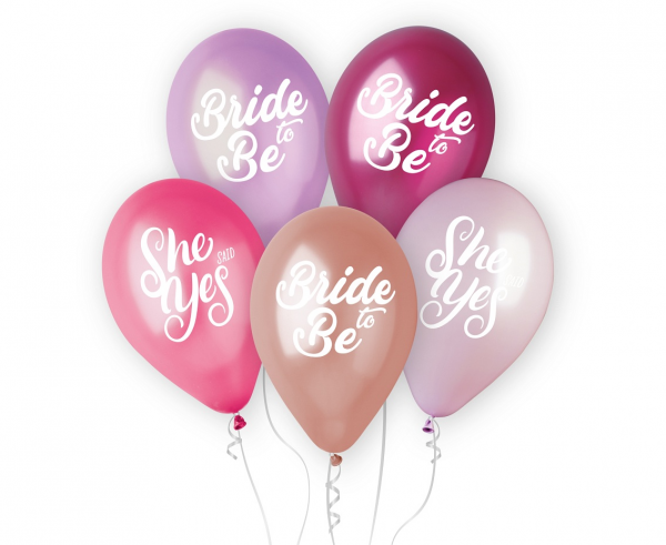 Dekoruotų balionų rinkinys, BRIDE TO BE, 33 cm, 5 vnt.