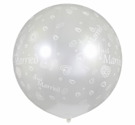 Didelis BUBBLE balionas, 85 cm, perlamutrinis, JUST MARRIED