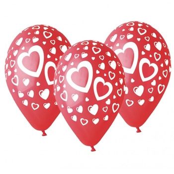 Dekoruotas balionas, su širdelėmis, 30 cm, raudonas
