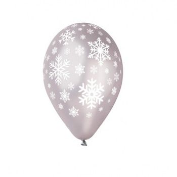 Dekoruotas balionas, su snaigėmis, 30 cm, pilkas