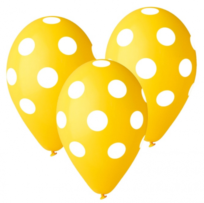 Dekoruotas balionas, su taškais, 30 cm, geltonas