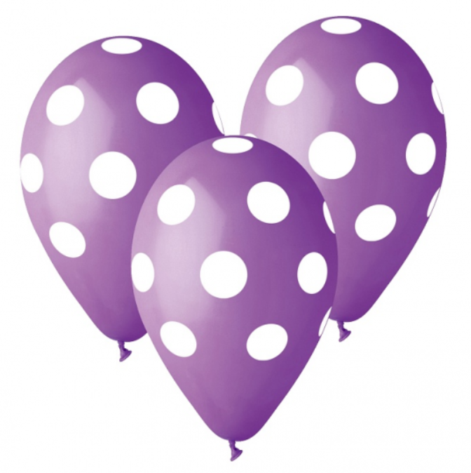 Dekoruotas balionas, su taškais, 30 cm, violetinis