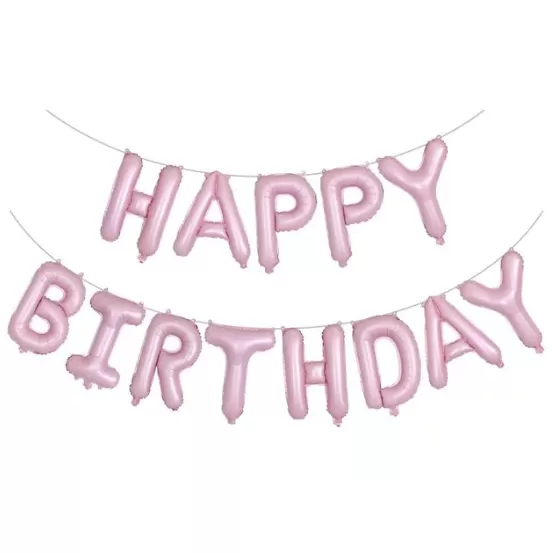 Balionai foliniai, užrašas HAPPY BIRTHDAY, ROŽINIS, 1 vnt.
