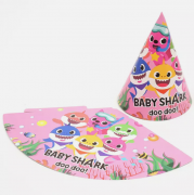 Gimtadienio kepurėlės, BABY SHARK PINK, 6 vnt.