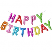 Balionai foliniai, užrašas HAPPY BIRTHDAY, SPALVOTAS su širdelėmis, 1 vnt.